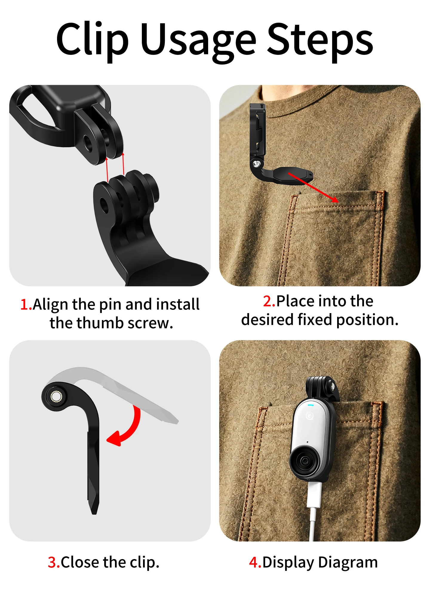Magnetischer Basisadapter, Schnellverschluss, Brusthalterung, Clip-Basis, Stativhalterung, Typ C-Anschluss, Ladehalterung für DJI ACTION 2 – Detail 2