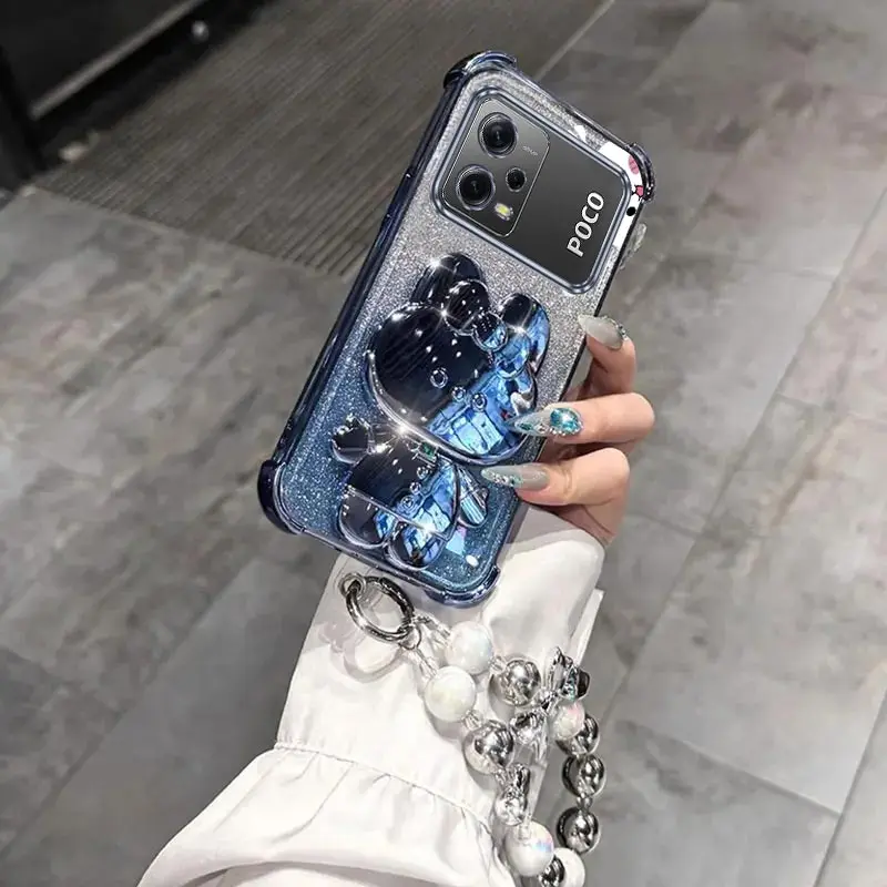 Glitter Mirror Rabbit Phone Holder Case with Anti-Knock Stand and Airbag Protection