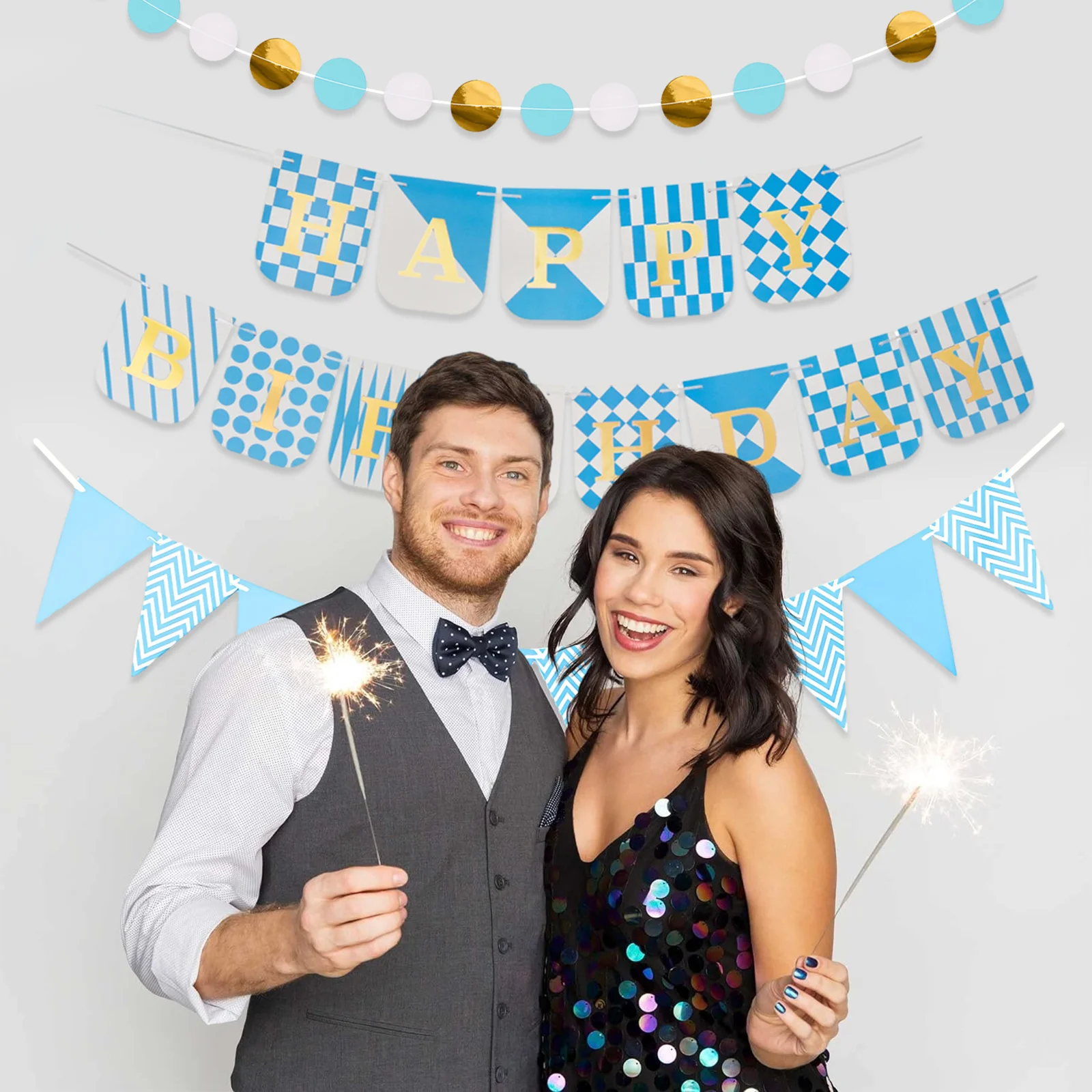 

Blue 3psc Kids Hanging Flag Pulling Flower Baby Shower Supplies Birthday Banner Ball String Happy Birthday Party Decor