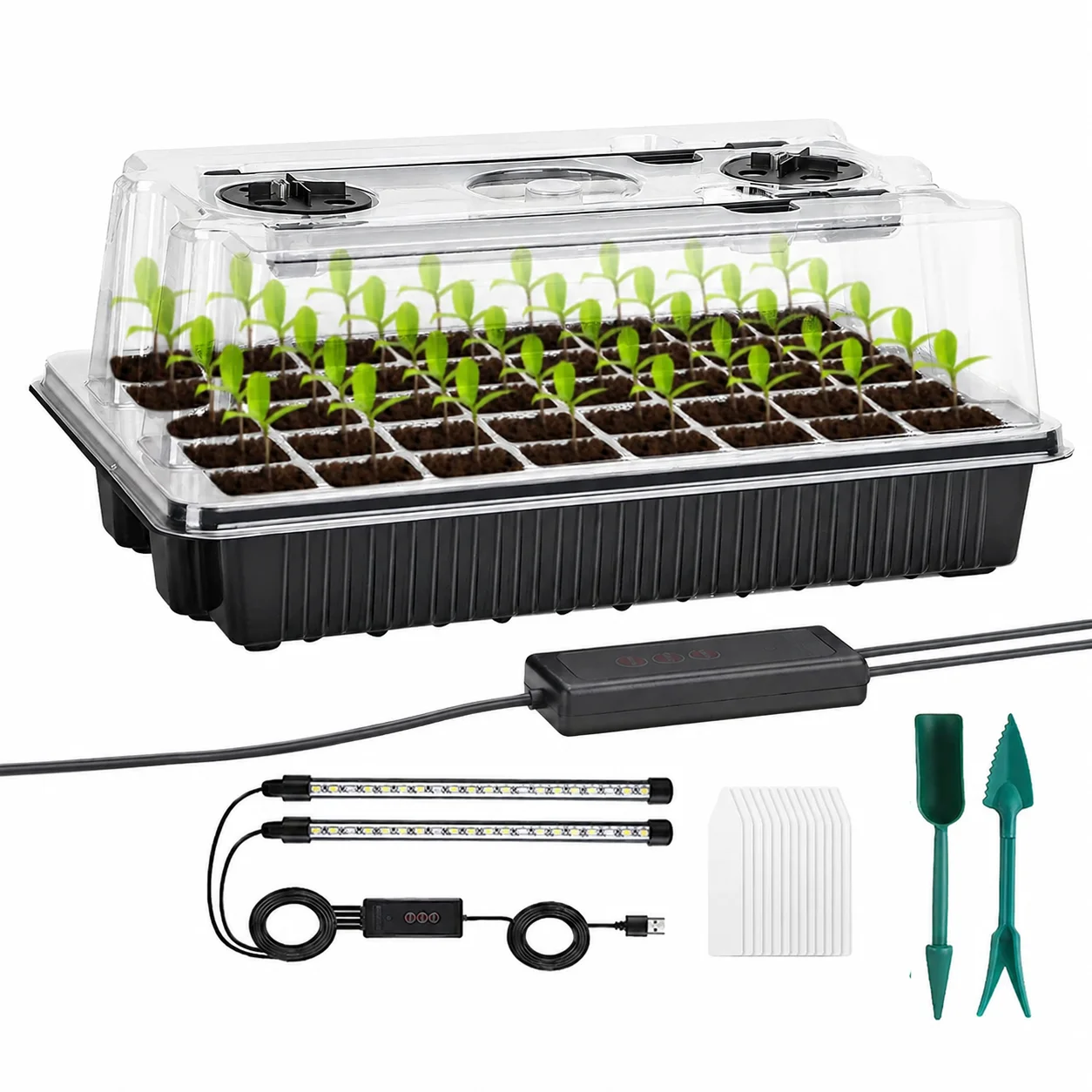 Enhanced Seed Starter Kit with Grow Lights and Humidity Dome - 40-Cell Tray