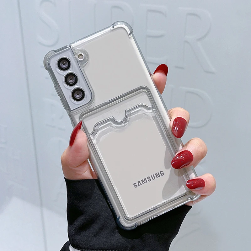 thumbnail image 1 of Card Holder Bag Transparent Case For Samsung Galaxy S21 FE S22 S23 Plus S24 Ultra A13 A14 A34 A54 A22 A32 A52 A33 A53 5G Case, 1 of 5