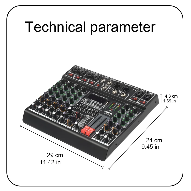 Audio Mixer LOMEHO 6 Channel Mixing Console 99 Effect 7 Band EQ Sound Audio Mixer USB PC Record Bluetooth AUX DJ Controller Table AM-GT6