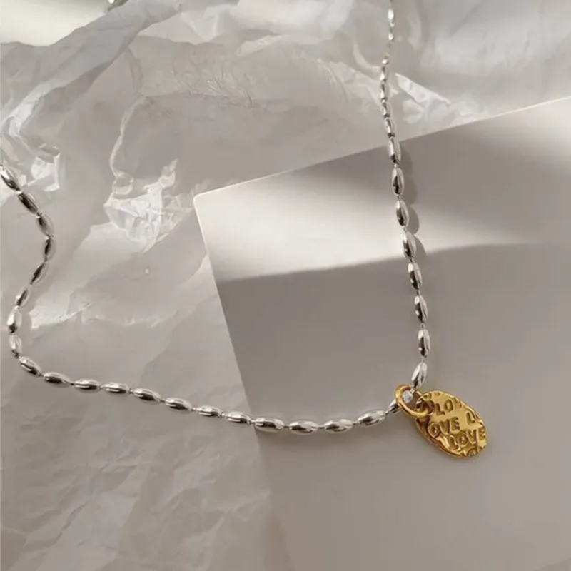 Vintage Olive Beads Chain 18K Gold Plated Love Letter Pendant Necklace for Women Sexy Clavicle Choker Jewelry Birthday Gifts