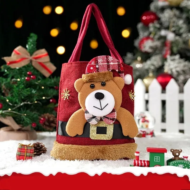 20PCS Christmas Gift Bags Handbags Tote Bags Candy Bags Snowman Bear Gift Bags Storage Bags Christmas Decoration 5