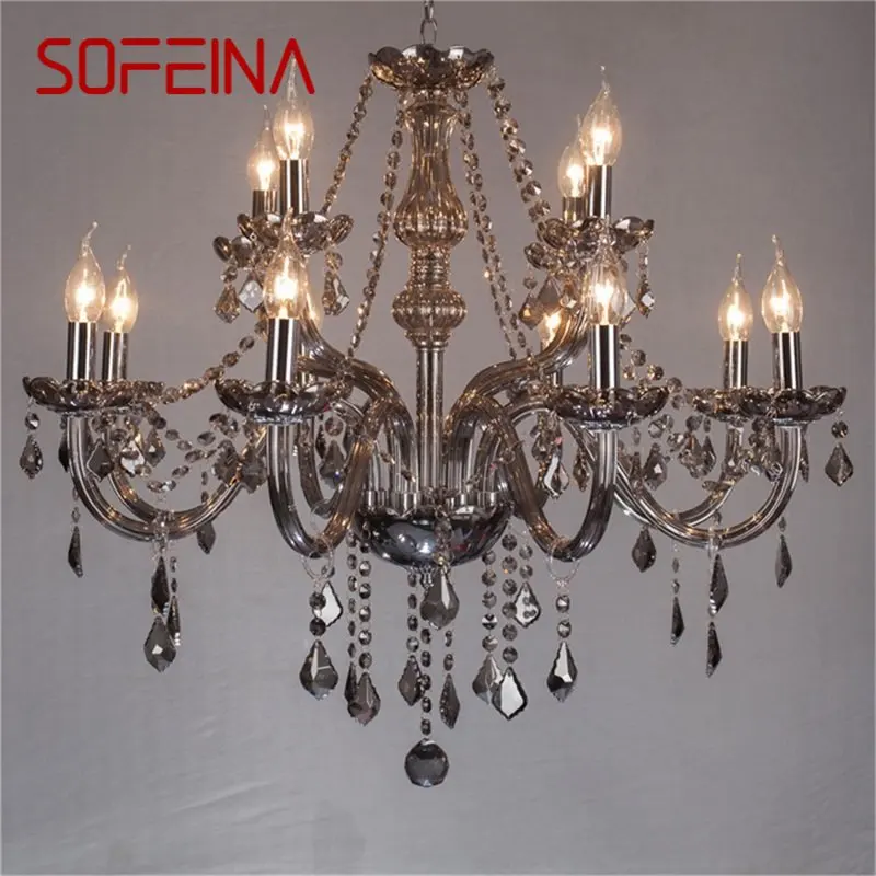 

SOFEINA Modern Chandelier LED Candle Pendant Lamp Crystal Smoky Grey Lighting Fixtures Indoor for Home Hotel Hall