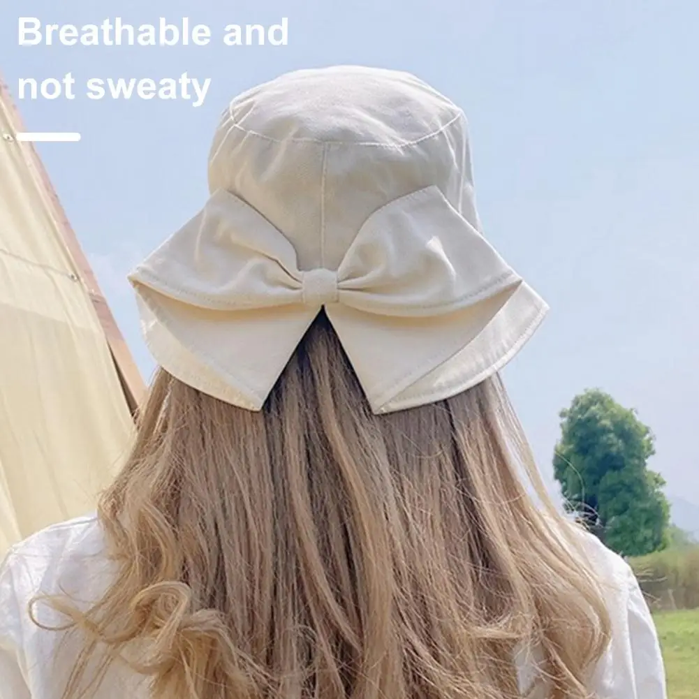 Ladies Fisherman Hat Stylish Foldable Fisherman Hat Bow Decor Breathable Sun-protective Outdoor Cap Women Pastoral