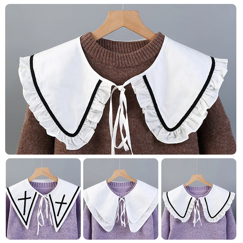 

Korean 2023 Detachable Fake Collar Big Lapel Shawl Shoulder Wrap Decor Vintage Embroidered False Collar Women Tie Sweater Decor