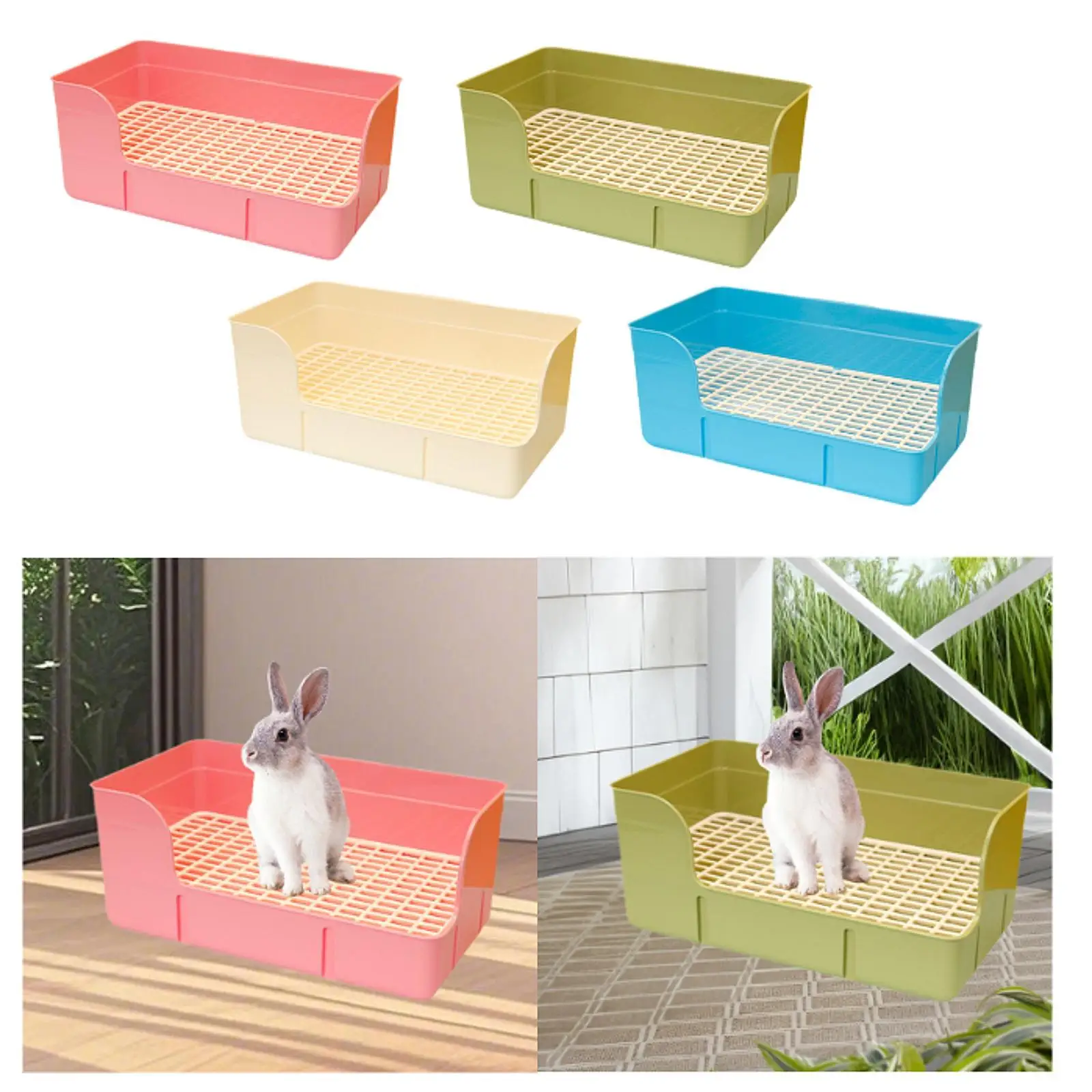 Rabbit Litter Box for Cage Pee Pan Tray Anti Splashing Bedpan Grid Litter Pan for Bunny Chinchillas Rats Ferrets Small Animals