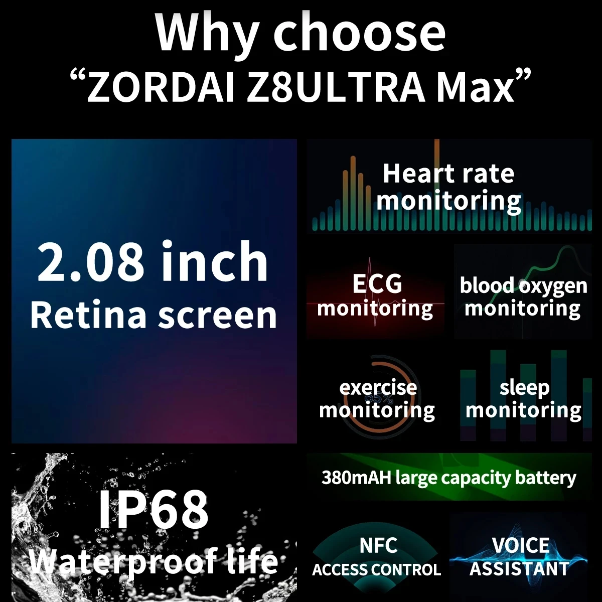 2023 ZD8 Ʈ MAX Ʈ ġ ø 8 ƼŸ ձ 1:1 49mm ̽  ȭ NFC ECG GPS IP68  Smartwatch 
