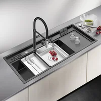 ​ ​ ASRAS สีดำสแตนเลสนาโน-ทรีทเมนท์อ่างล้างจานชามเดี่ยวขนาดใหญ่พิเศษพร้อมที่วางมีด (1180X500 มม.) ​ ​ 6