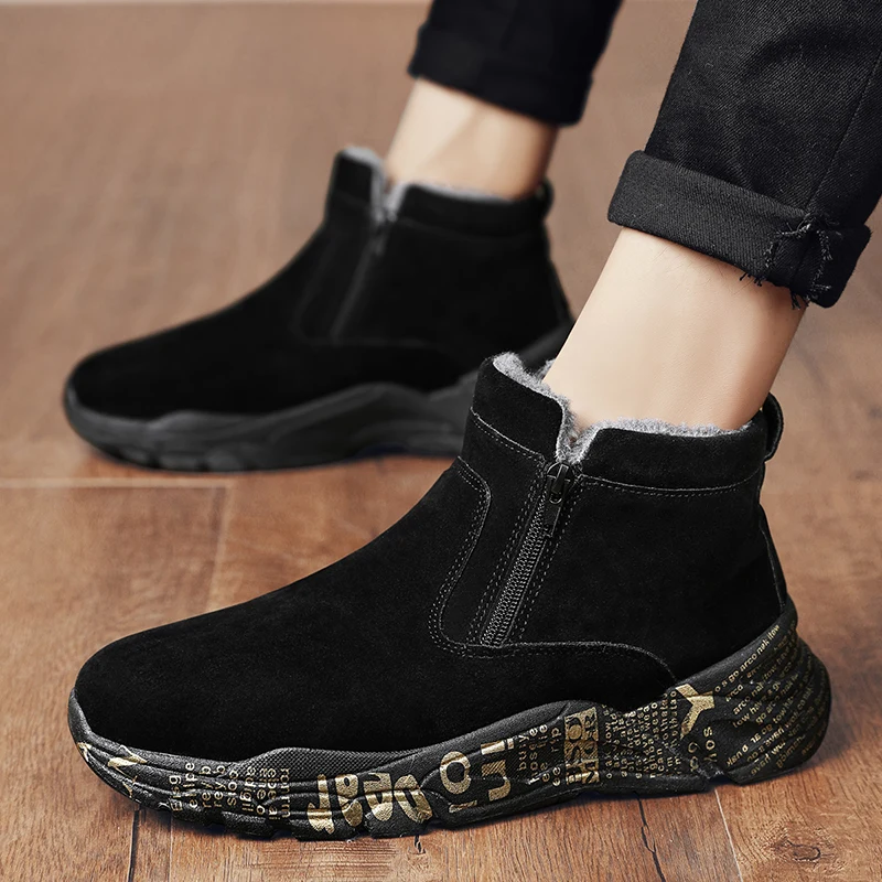 Men Boots Cotton Walking Shoes Outdoor Keep Warm Men's Sneakers Winter Snow Shoes Man Zipper Platform