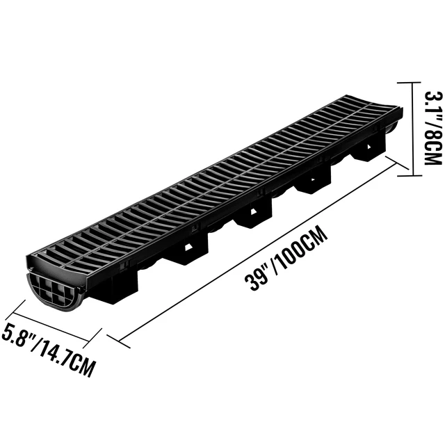 Driveway Trench Drainage Kit System Channel Drain With Plastic Grate 4
