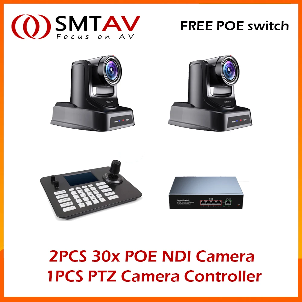 SMTAV Church Broadcasting 2pcs POE NDI PTZ Camera 30X and  1pcs PTZ Camera Controller support ONVIF