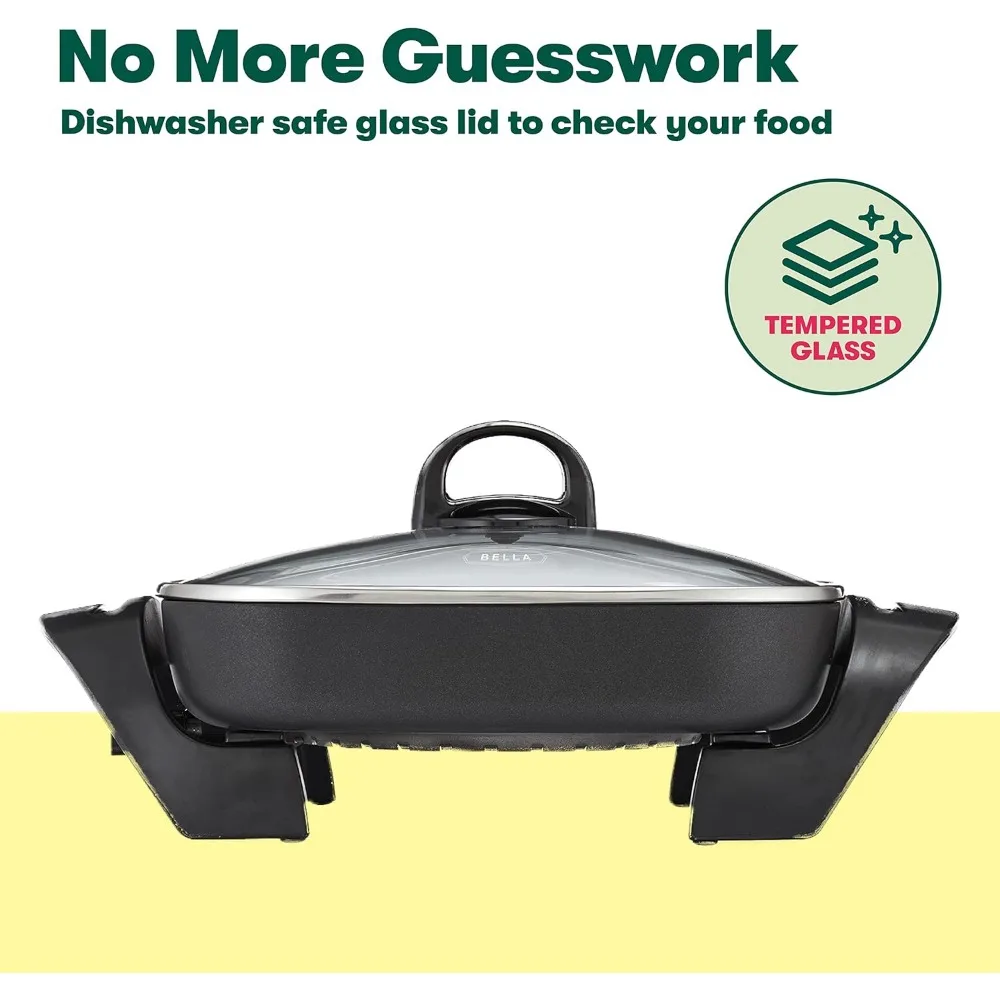 Electric Skillet and Frying Pan with Glass Lid & Two Tier Food Steamer with Dishwasher Safe Lids and Stackable Baskets