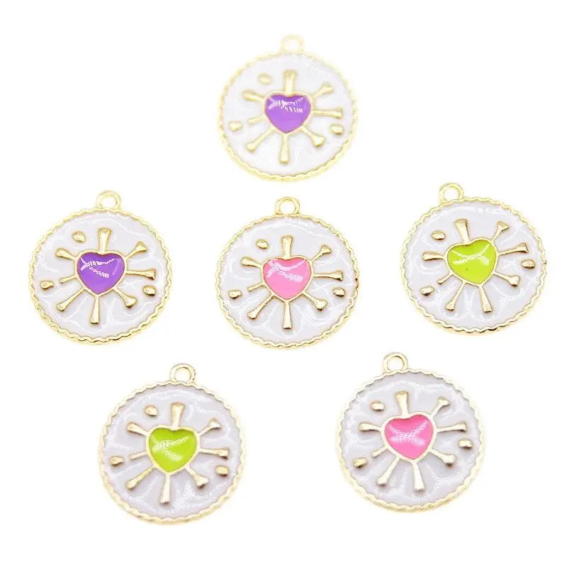 

50pcs 23*20mm Heart Pendant green Pink Purple Heart-shaped Enamel Pendant Necklace Bracelet for DIY jewelry accessories