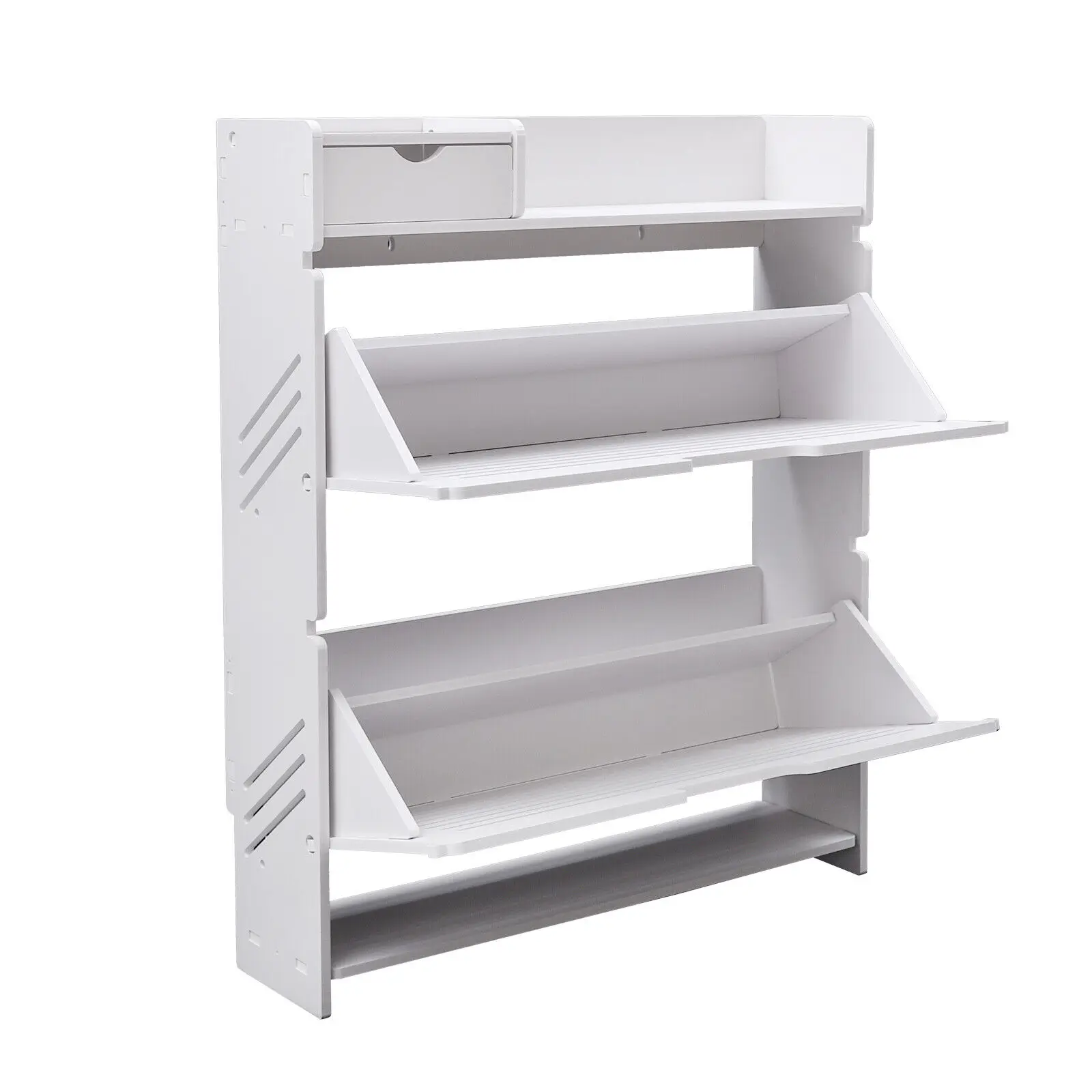 Modern Shoe Rack PVC Shoe Cabinet Tipping Bucket Storage Organizer 2 Layer White 66x17x81cm