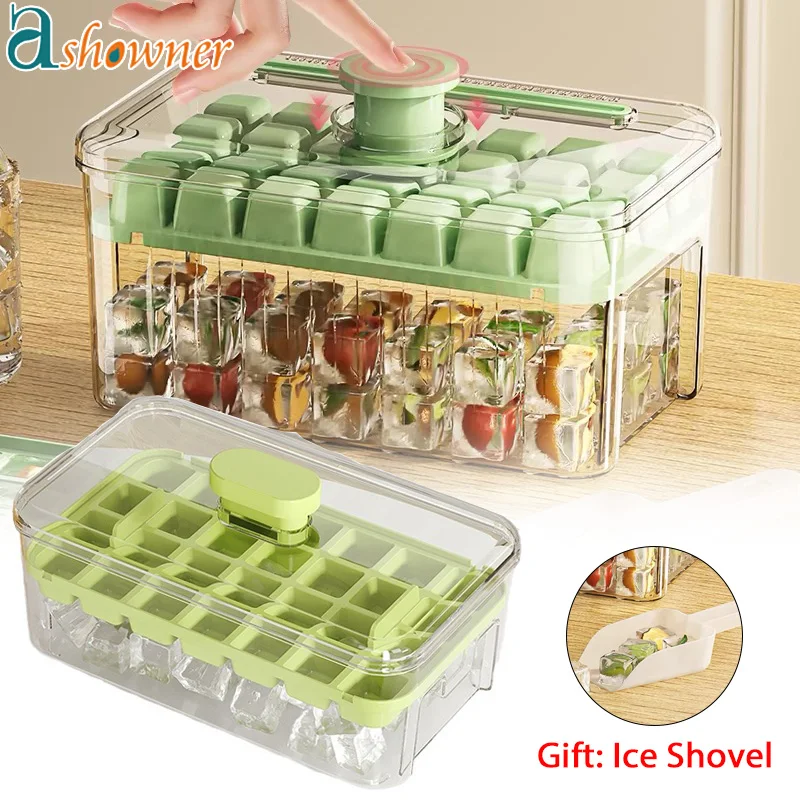 28/56 Grid Ice mould Silicone Reusable molds Food Grade Silicone Ice Cube Square Tray Mold with Removable Lids and ice shovel