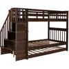 Twin Over Twin Bunk Bed with Stairs and Trundle, Solid Wood Stairway Bunk Bed Frame with Storage, for Kids Teens Adults Bunk Bed 5