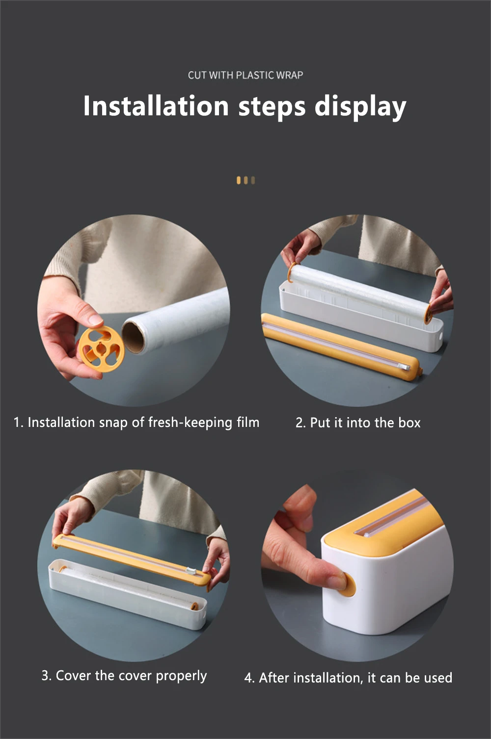 Description Picture 5 of itemPlastic Wrap Cutter Food Film Dispenser Adjustable Storage Cutting Box Creative Kitchen Tools Aluminum Foil Stretch Film Cutter