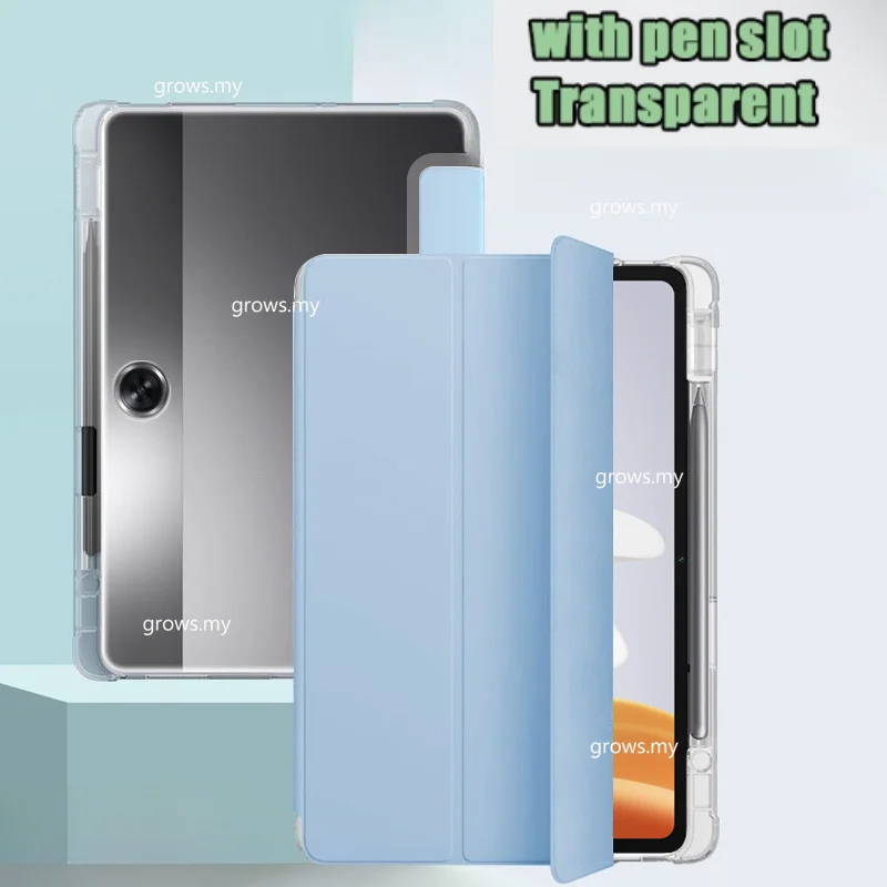 

For Oppo Pad Neo 11.4inch 2024 OPD2302 OPD2303 Transparent Soft TPU Back PU Leather with Pencil Holder For OPPO Pad Air2 11.4