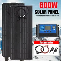 Panneau solaire Flexible 300W 600W, Kit de batterie de Charge solaire 12V 24V avec contrôleur 30A/60A pour Camping RV maison batterie d'énergie solaire 1