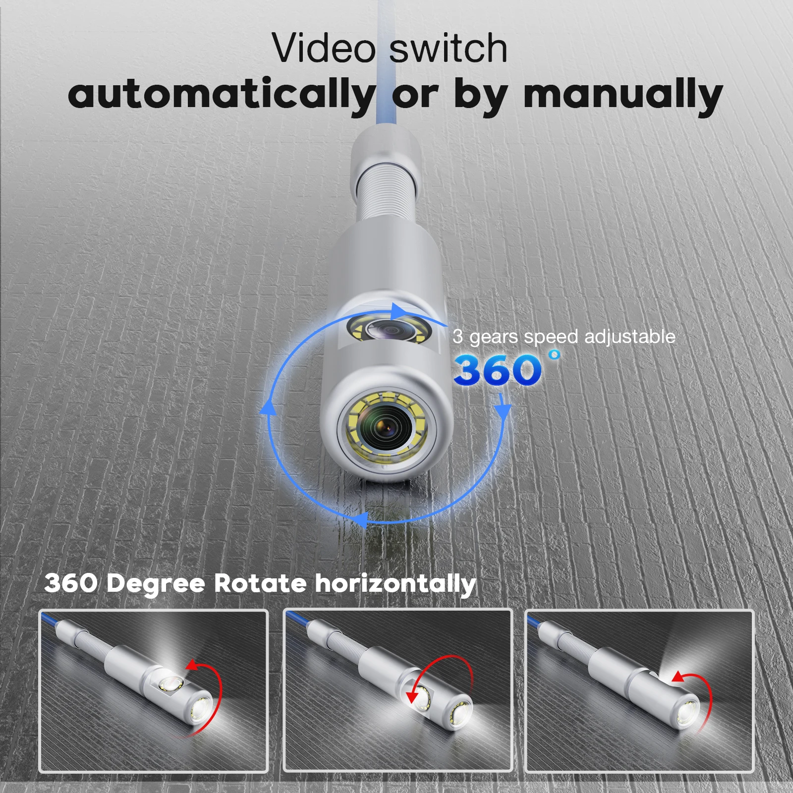 360 ° 10인치 IPS 화면이 있는 회전식 하수구 카메라, 512Hz 송신기가 있는 32MM 1080P 내시경 카메라, 7mm 케이블, 4500mAH 배터리