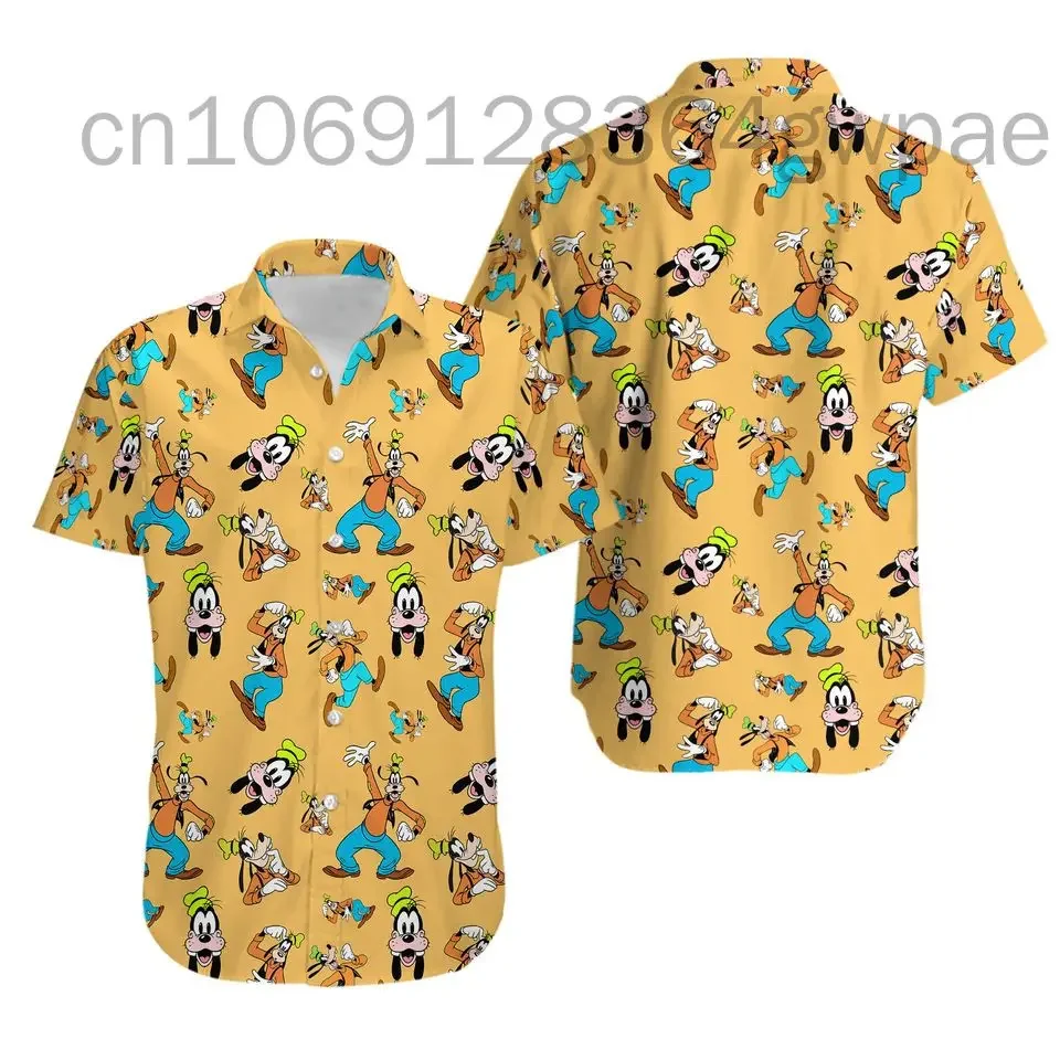 

Гавайская рубашка с изображением героев Диснея, Мужская Женская Повседневная пляжная рубашка с коротким рукавом, гавайская рубашка с Микки гофой Плуто