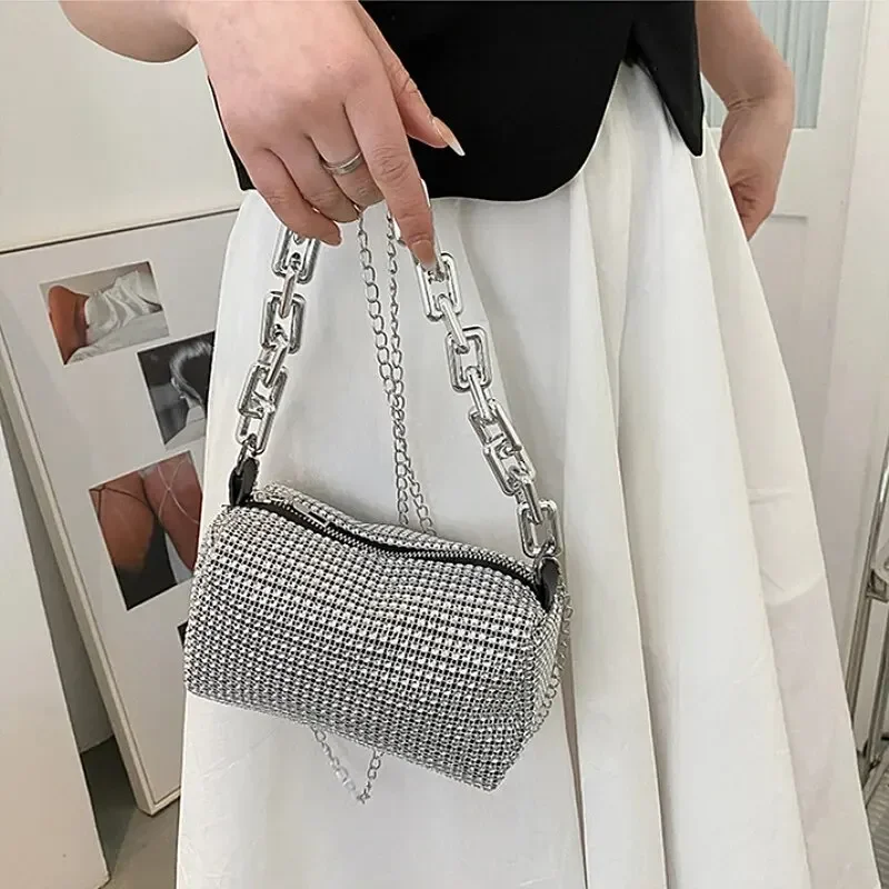 Luxury Rhinestone Bucket Bag Glitter Chain Prom Purse Women's Dinner Package Fashion Female Shoulder Bag