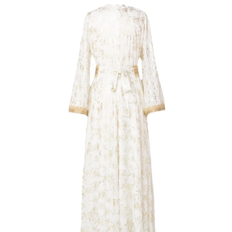 Dubai Evening Dress Bottom Grab Flower Gold Stamping Fashion Robe Dress