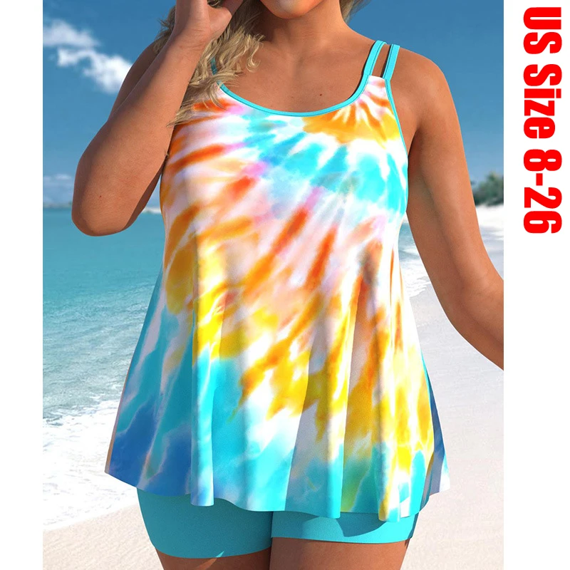 

2023 New Large Size Print Tankini Swimsuits Plus Size Swimwear Women High Waist Swimsuit Female Push Up Bathing Suits Skirt