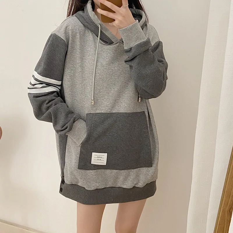 

2023TB hooded pullover autumn and winter new Korean version trendy brand net red sweatshirt jacket ins preppy top woman