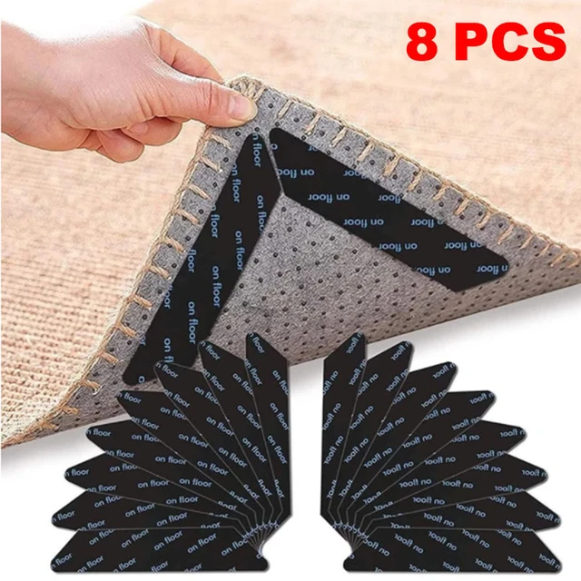 4/8 Pcs Rug Grippers Stopper Anti Slip Corner Non-Slip Mat Non-Curling  Reusable Washable Carpets Pads