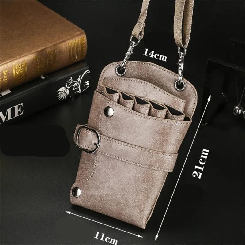 PU Leather Hairdressing Bag Pouch Holder Hair Scissor Bag Holster For Hair Stylist Rivet Clips Waist Shoulder Belt