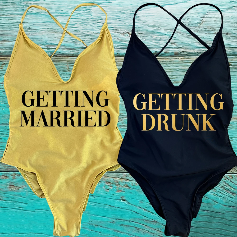 GETTING MARRIED Padded Bride One Piece Swimsuit GETTING DRUNK Women Swimwear Bathing Suit Swimming Suit Summer SQUAD Beachwear
