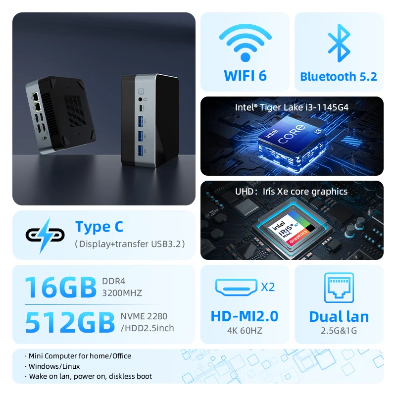 ZXIPC-4つのディスプレイを備えたMini Gaming PC,Intel Core i3,115g4