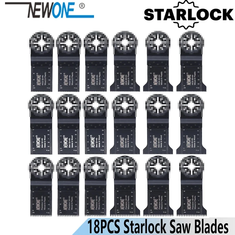 

NEWONE Starlock 18pcs Oscillating Tool Saw Blades Set 32/45mm Blades Multi-tool Renovator Trimmer Saw blade Cutting Wood Metal