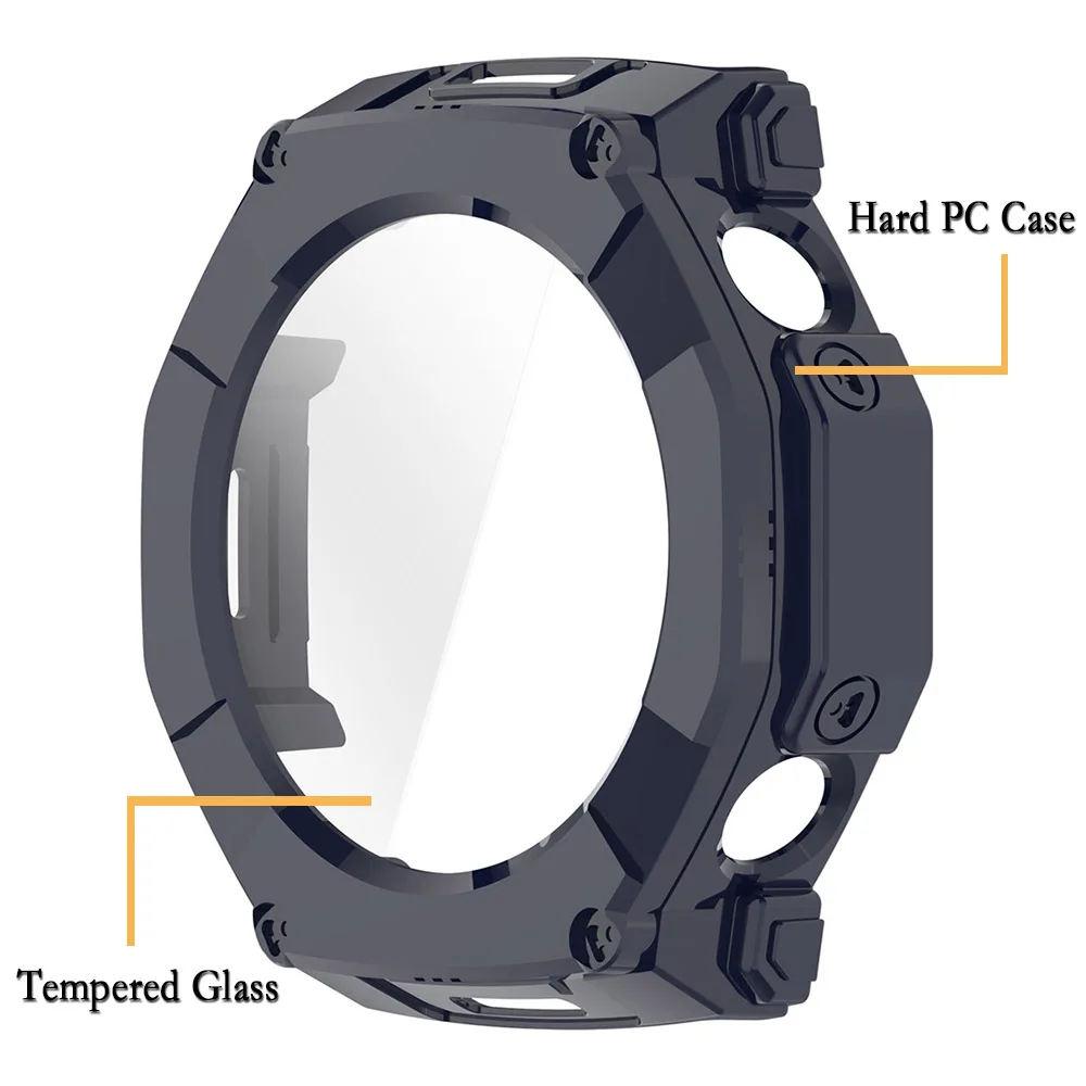 Amazfit T-Rex Ultra 2 51mm 시계 케이스 화면 보호용 고품질 강화 유리가 포함된 전체 커버리지 PC 하드 커버