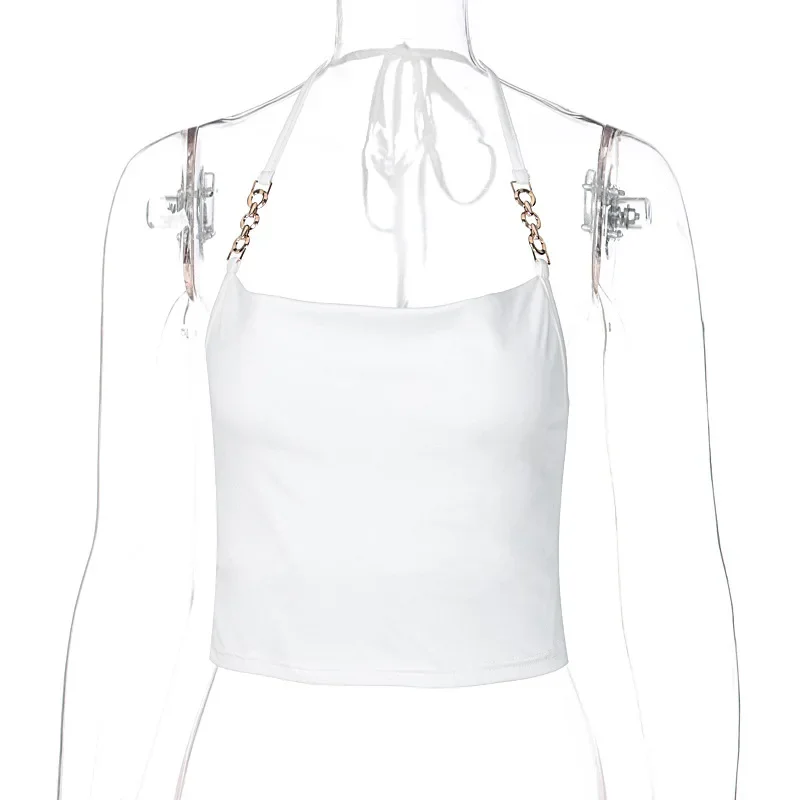 New Spring and Summer Y2k Sweetheart Spice Girls Metal Feeling Neck Strap Backless Vest Women's Short Button Solid Color Top