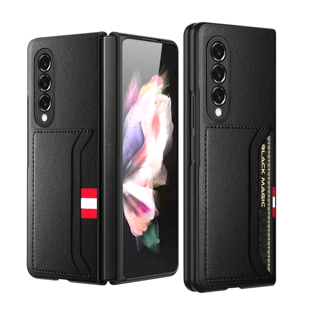 Non-Fingerprint PU Leather Skin Case for Samsung Galaxy Z Fold 3 5G Fold2 Fold3 Fold 2 Card Pocket Phone Cases Cover waterproof cell phone case