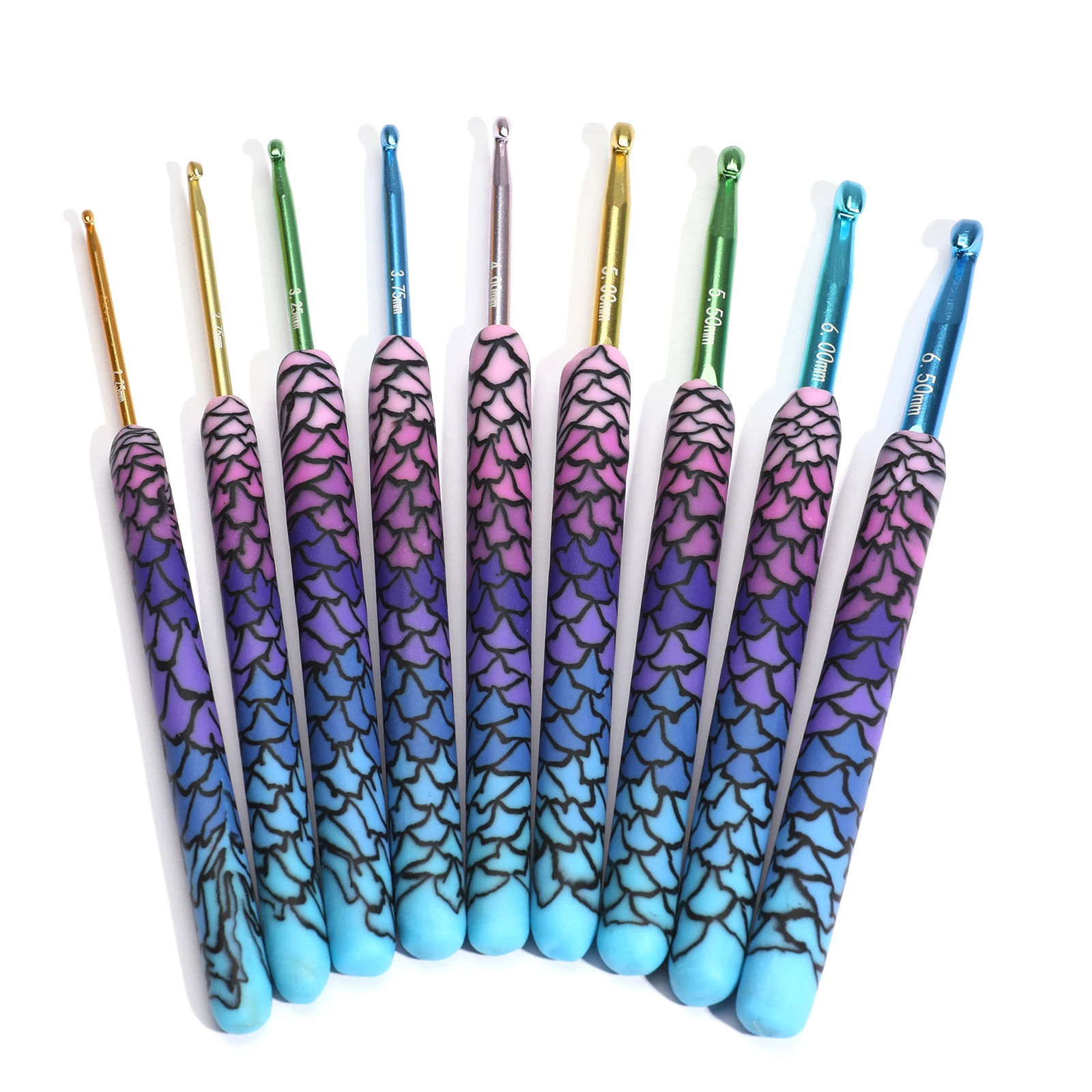 Hot 1 pcs Purple Mermaid Crochet Hook Aluminum Head DIY Handmade Craft Yarn Crochet Needle Crochet Supplies 2.25mm-8.0mm