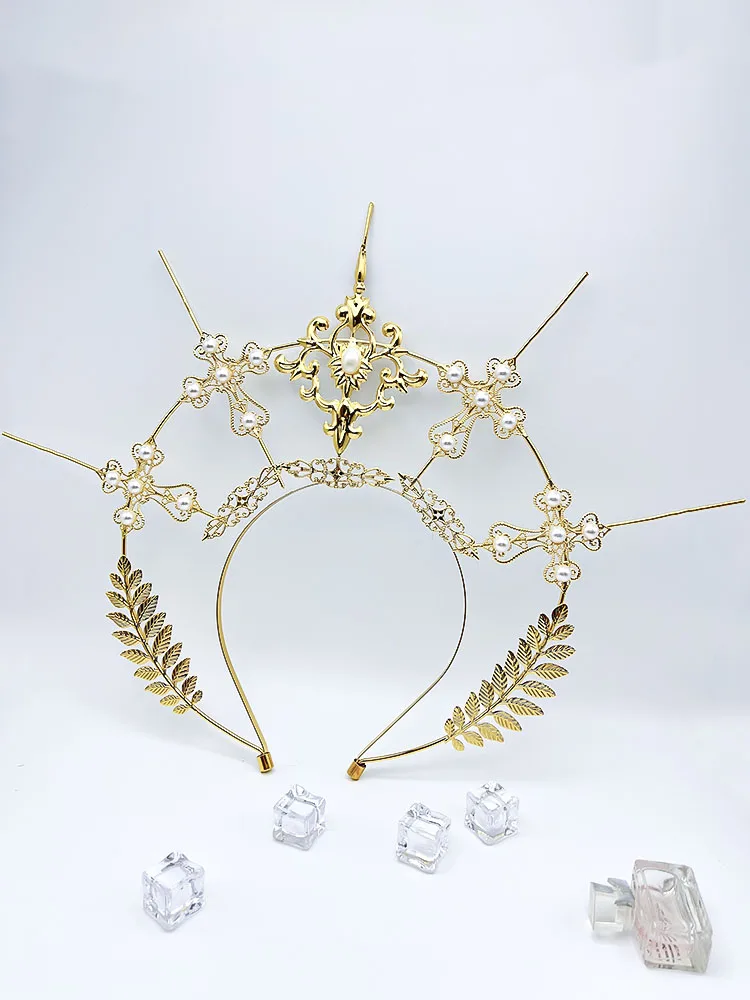 

DIY Kit Lolita Holy Angel Halo Filigree Wing Sun Halo Crown Headpiece Wedding Gold Angel Headlights Gothic Goddess Headband