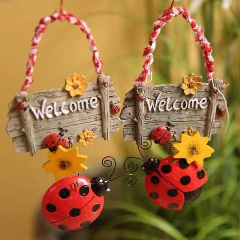 Resina Del Fumetto Seven Star Coccinella Welcome Card Ornament Cute Beetle House Number Modern Home Decoration Resin Craft Ornament