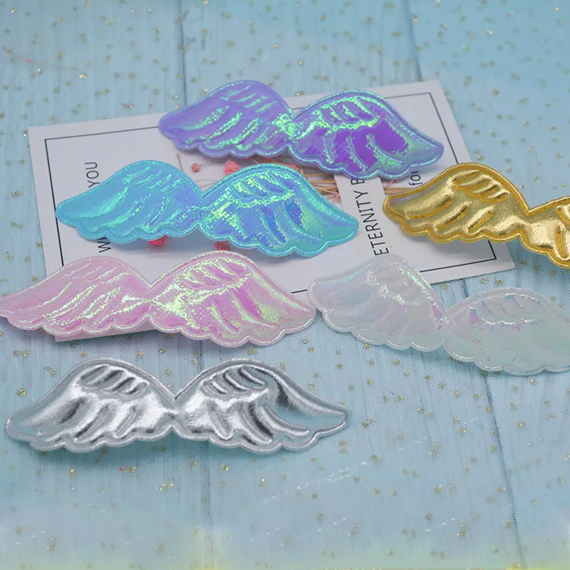 48 teile/los 10,5*3 cm Pu Engel flügel Patches Applikationen für Handwerk Kleidung Nähen Liefert DIY Haar Clip Zubehör