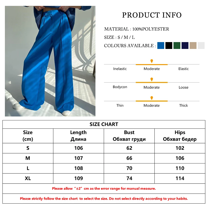 Clacive Blue Office Women'S Pants 2021 Fashion Loose Full Length Ladies Trousers Casual High Waist Wide Pants For Women