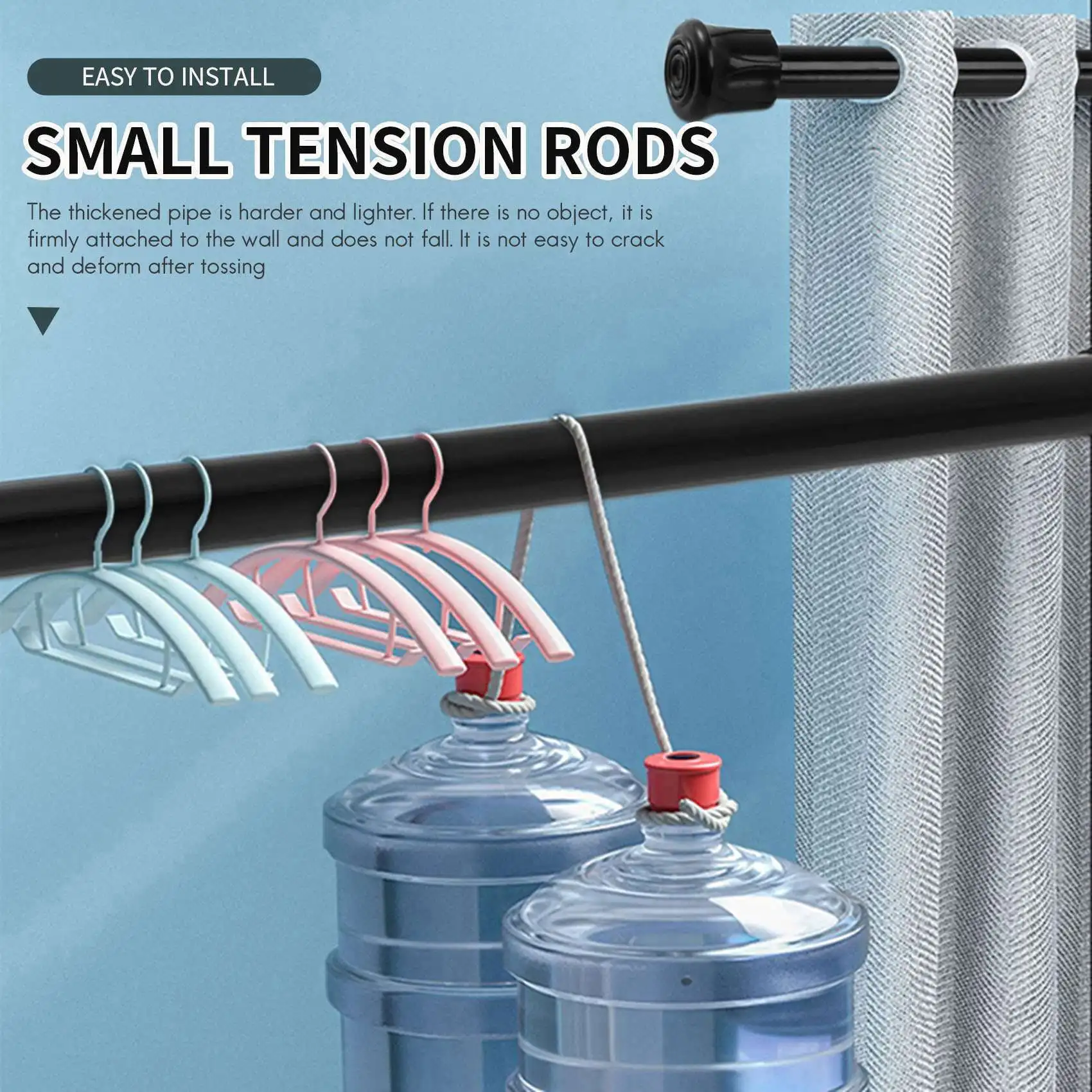 Spring Loaded Extendable Sticks Shower Curtain Rail Pole Adjustable Telescopic Pole Cupboard Wardrobe Hanging Rod No Drilling 5