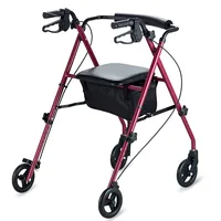 4 Wheels Rollator Red Folding Aluminum Frame, GetGo Rollator Walker with Padded Seat with 8" Wheels and Brakes, 350lbs. Capacity 1