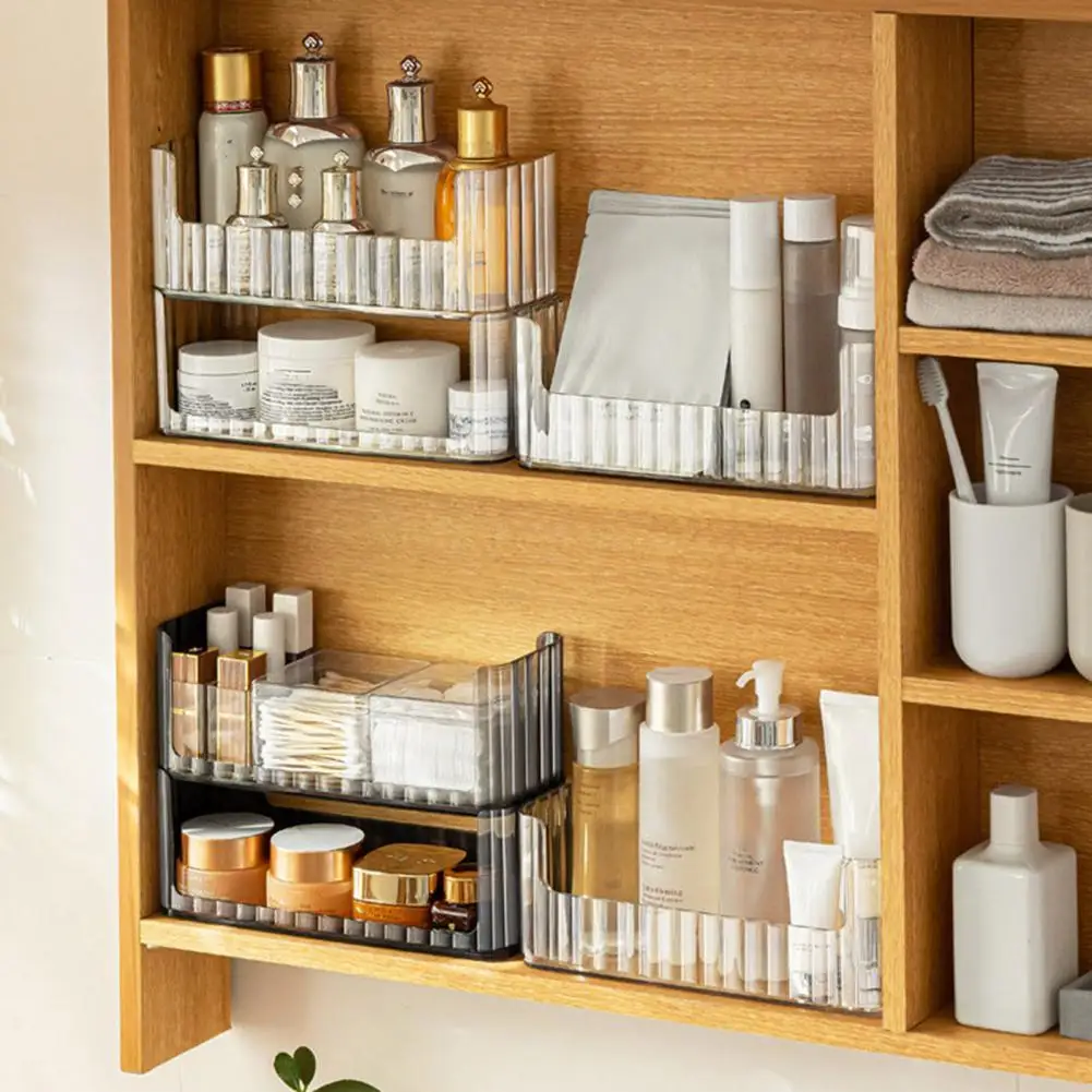 

Cabinet Shelf Organizer Transparent 2-tier Makeup Storage Box with Smooth Edge for Desktop Organization Widely Used Container