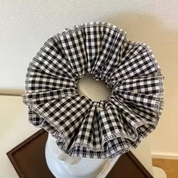 Women's Four - Layer Plaid Scrunchies - Large Hair Bands & Ponytail Holders (Black)