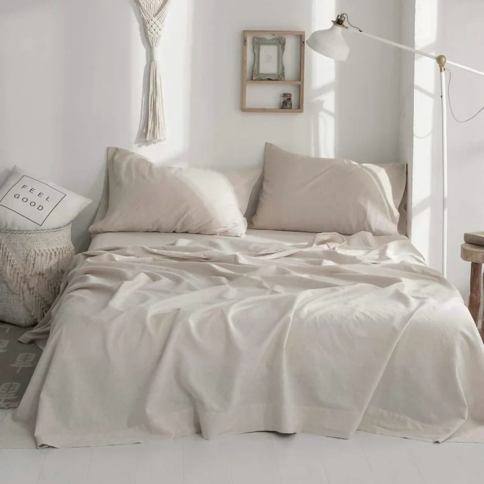 Lenzuola morbide 100% lino, set lenzuola queen size, set biancheria da letto 1 lenzuolo con tasca profonda + 1 lenzuolo piatto + 2 federe