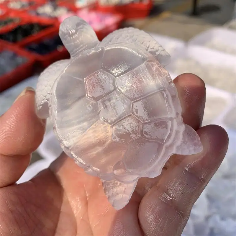 Natural Selenite Tortoise Statue Healing Crystal Quartz Hand Carved Figurine Reiki Gem Fengshui Home Decoration 1pcs 4